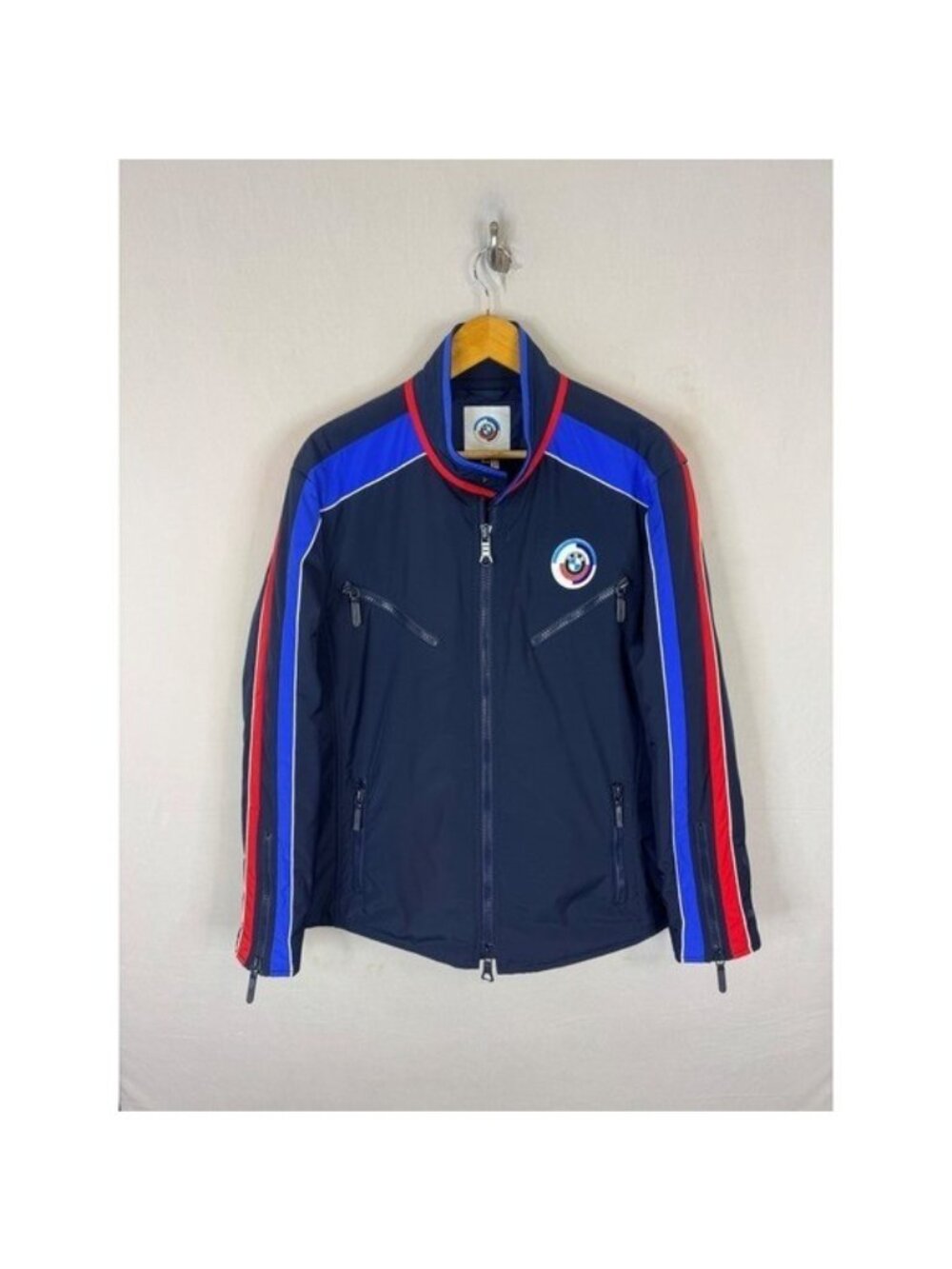 BMW Motorsport Racing Jacket Navy Blue Red White Stripe XL Full Zip
